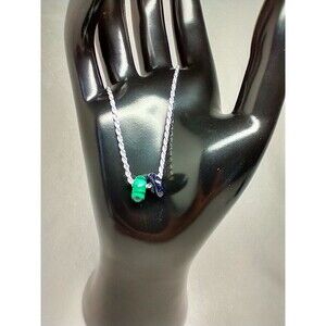 Italian 925 Wheat Chain And 2 Stone/Glass Discs 7" Chain Bracelet